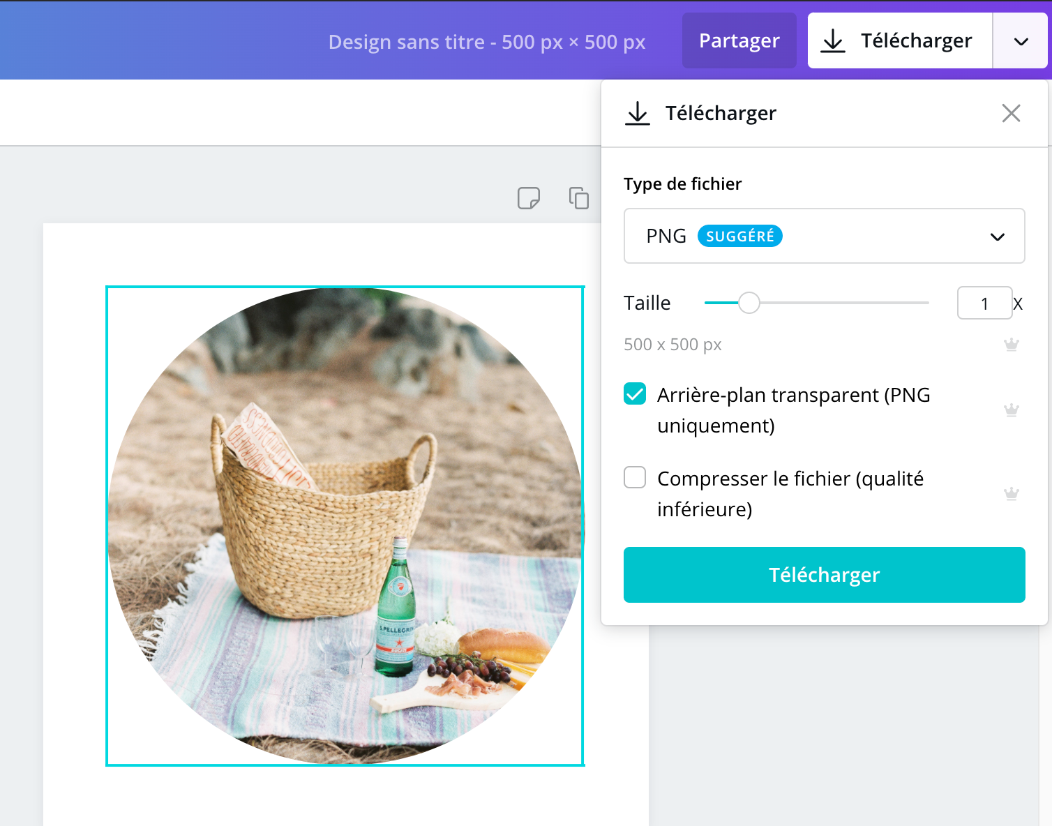 Comment creer une image ronde avec canva : étape 6 télécharger l'image ronde créée