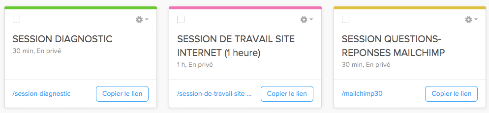 Calendly vous permet de proposer plusieurs types de rendez-vous (appelés événements)